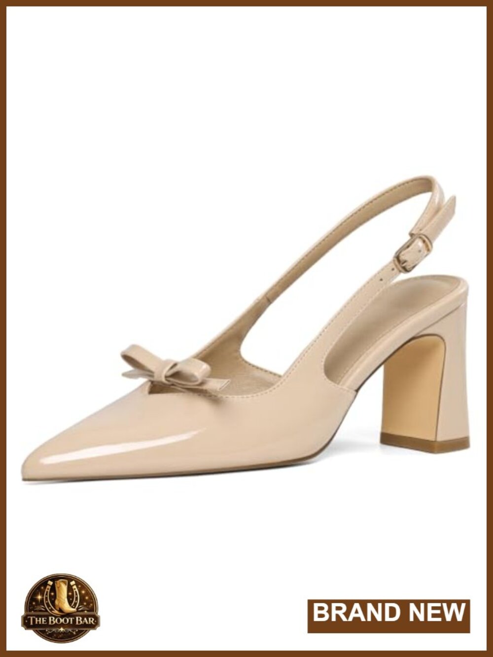 Block Heels for Women Closed Toe Slingback Heels Bow Faux Leather